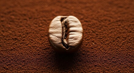 Single Roasted Coffee Bean on Ground Coffee