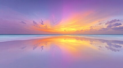 Dreamy Pastel Sky Reflection Over Calm Ocean Water During Golden Hour Sunset with Wispy Clouds