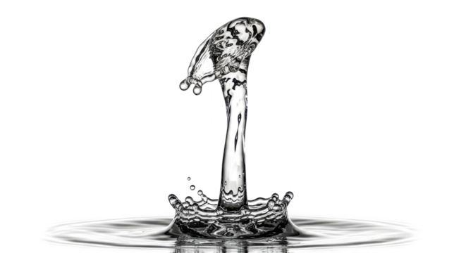 Blue water splash abstract sculpture of water splash, frozen in motion, isolated on transparent background