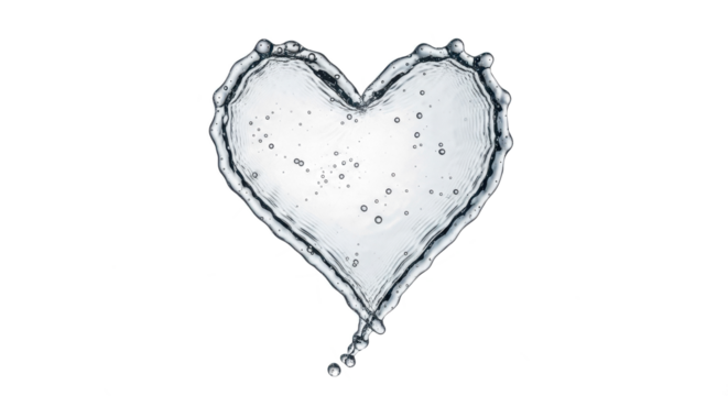 Blue water splash a heart shape made of water splashes, isolated on transparent background