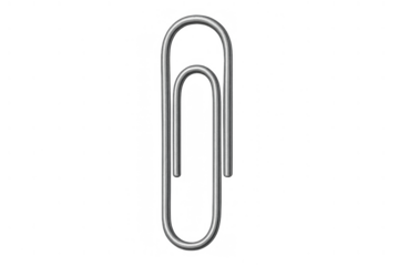 Metal paper clip holding objects, stationery item for office organization, silver fastener on a transparent background