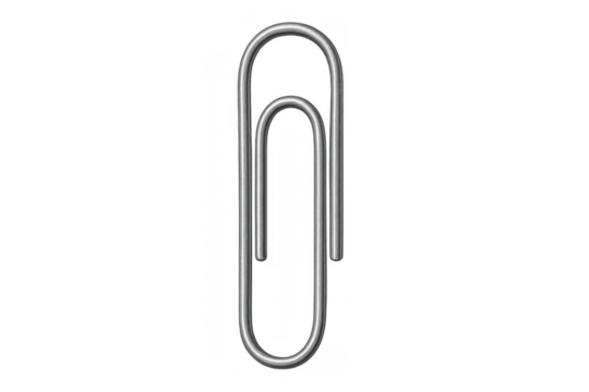 Metal paper clip holding objects, stationery item for office organization, silver fastener on a transparent background