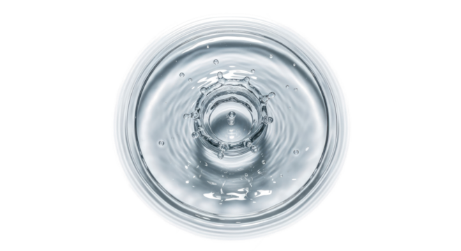 Blue water splash a topdown view of a water splash crown in a circular pool, isolated on transparent background