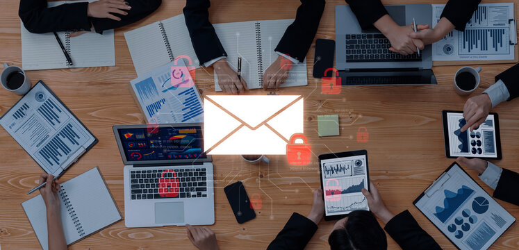 Concept of email security and cybersecurity for confidential communication. Message encryption ensures data privacy and protection from unauthorized access, spam, or phishing threats. Fermion