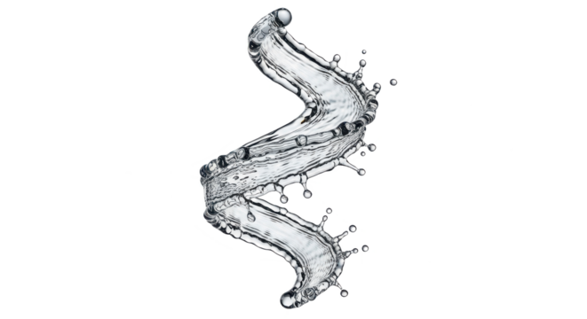 Blue water splash a twisting spiral of water splashing, isolated on transparent background