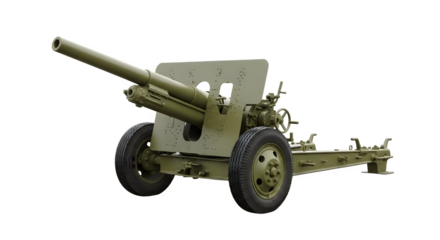 Soviet 76 mm divisional gun M1942 ZiS3 on white background.