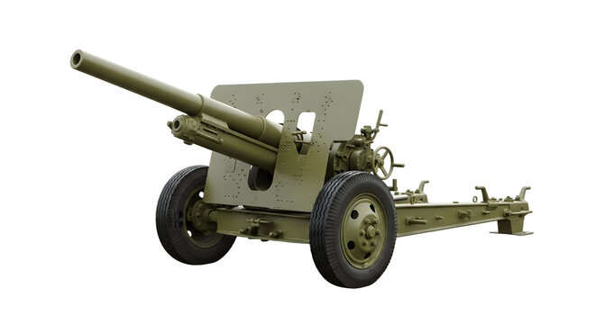Soviet 76 mm divisional gun M1942 ZiS3 on white background.