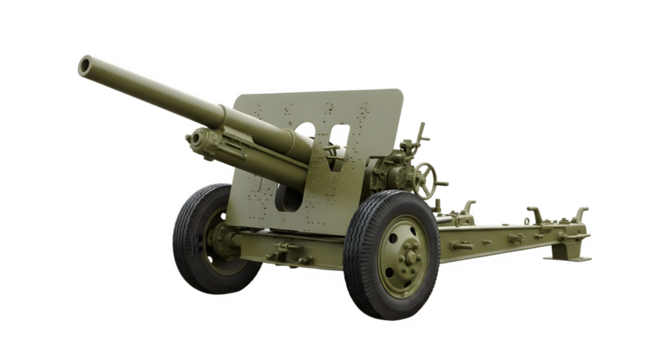 Soviet 76 mm divisional gun M1942 ZiS3 on white background.