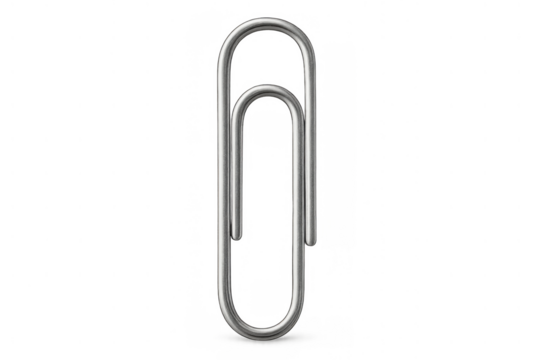 Silver paper clip fastening documents, connecting ideas, a common office supply, isolated on transparent background