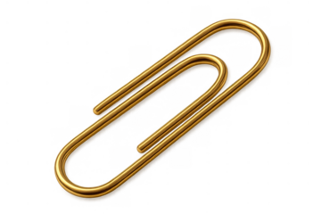 Golden paper clip holding documents or loose pages together, representing organization, connection, and success in office and business