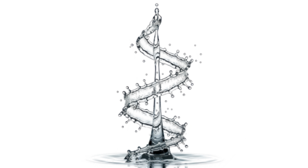 Blue water splash a dynamic spiral of water splashing upwards, isolated on transparent background