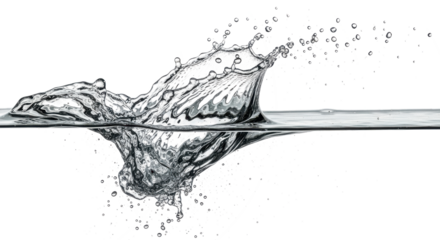 Blue water splash a dramatic water splash emerging from a smooth surface, creating a crownlike shape with fine spray, isolated on a transparent background