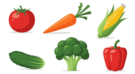 Illustration of a variety of colorful vegetables including tomato carrot corn