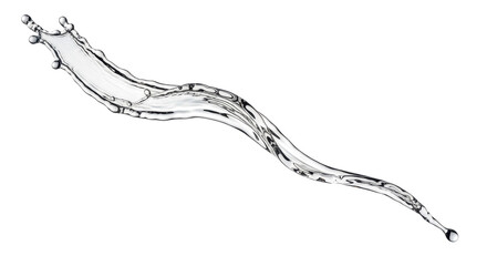 Blue water splash a dynamic splash of clear water isolated on transparent background, captured midmotion with droplets and a flowing curve