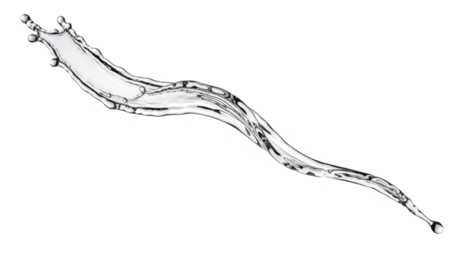 Blue water splash a dynamic splash of clear water isolated on transparent background, captured midmotion with droplets and a flowing curve