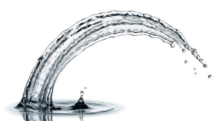 Blue water splash a dynamic arc of clear water splashing upwards, isolated on transparent background