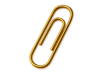 Golden paperclip holding papers together, symbol of organization, office work, business, and connection, transparent background