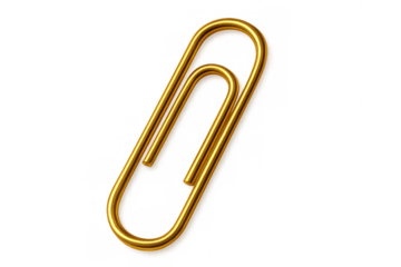 Golden paperclip holding papers together, symbol of organization, office work, business, and connection, transparent background
