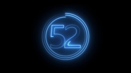 Neon number 52 animation. Neon countdown 1 text number. and creating a stunning 4k video.