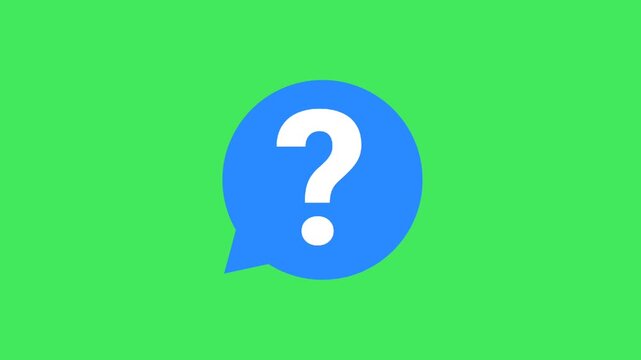 Animation of question mark in blue speech bubble on green screen background