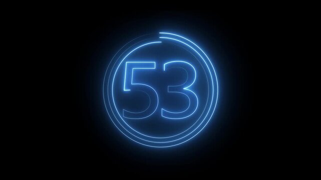 Neon number 53 animation. Neon countdown 1 text number. and creating a stunning 4k video.