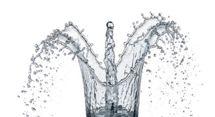 Blue water splash dynamic water splash frozen in motion, creating an abstract crown shape isolated on transparent background