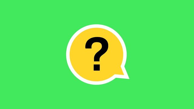 Animation of question mark in yellow speech bubble on green screen background
