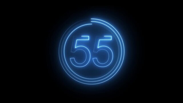 Neon number 55 animation. Neon countdown 1 text number. and creating a stunning 4k video.