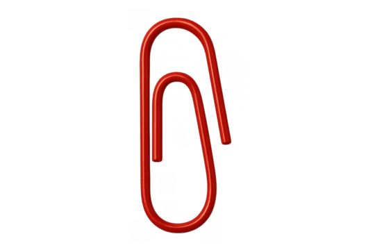 Red paper clip securing important documents, symbolizing organization, office supplies, and business efficiency