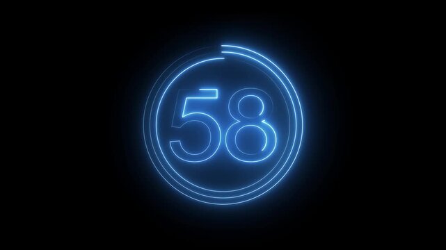 Neon number 58 animation. Neon countdown 1 text number. and creating a stunning 4k video.