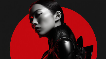 Japanese Female Superhero. Futuristic Woman Portrait with costume.