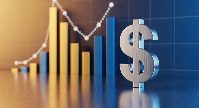 Financial Growth Dollar Sign with Bar Graph Depicting Economic Progress and Success