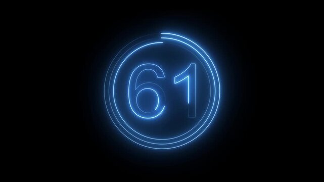Neon number 61 animation. Neon countdown 61 text number. and creating a stunning 4k video.