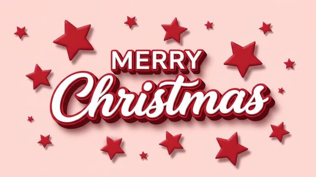 Merry Christmas Text with Red Stars on Pink Background.