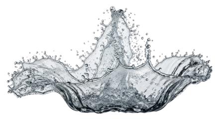 Blue water splash dynamic water splash forming an abstract crown shape, isolated on transparent background