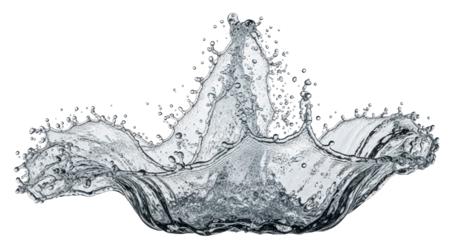 Blue water splash dynamic water splash forming an abstract crown shape, isolated on transparent background