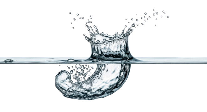 Blue water splash dynamic water splash crown shape isolated on transparent background