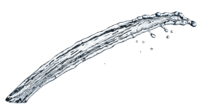 Blue water splash curved stream of water splashing dynamically isolated on transparent background