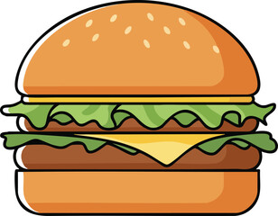 Delicious Cartoon Burger with Fresh Lettuce and Cheese