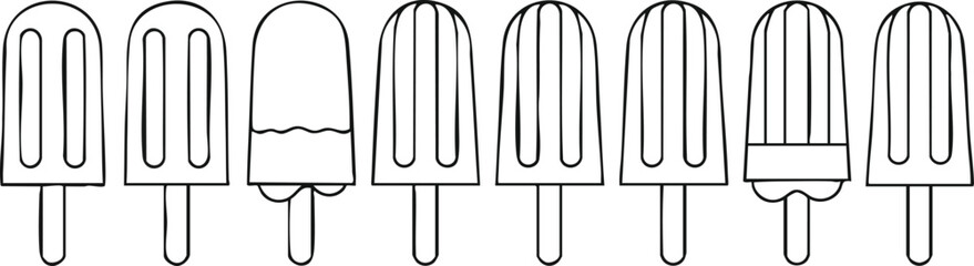 Popsicle Parade A Lineup of Frozen Treats in Simple Black and White