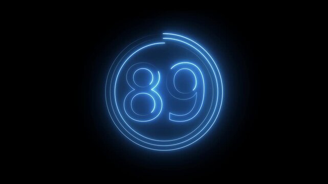 Neon number 89 animation. Neon countdown 89 text number. and creating a stunning 4k video.