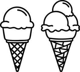 Delightful Ice Cream Cones Black and White Line Art