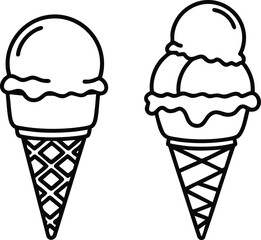 Ice Cream Cones Outline Icons Sweet Treat Designs