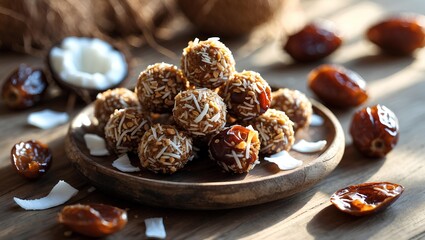 Healthy Lifestyle snack made from coconut and dates, offering natural sweetness, rich texture, and clean nutrition that perfectly represents balanced and mindful eating habits.