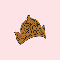 Vector illustration of a traditional golden crown with intricate patterns, elegant royal headpiece design for culture, heritage, and decorative art concepts