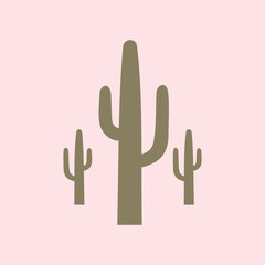 Minimalist vector illustration of cactus plants in earthy tones on pastel background, simple desert nature design for decoration, pattern, or logo concept.