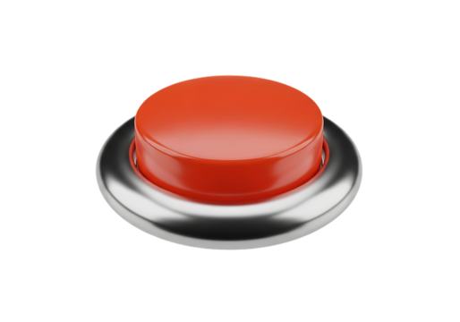 Simple Red Button Isolated on Black Background with Chrome Surround