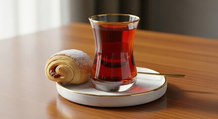 Elegant Tea in Traditional Glass with Sweet Pastry