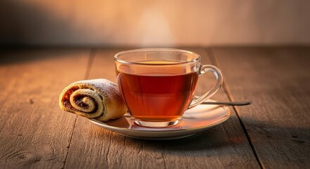 Warm Tea and Sweet Pastry on Rustic Wood