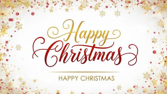 Festive Happy Christmas Calligraphy with Golden Snowflakes Animation.